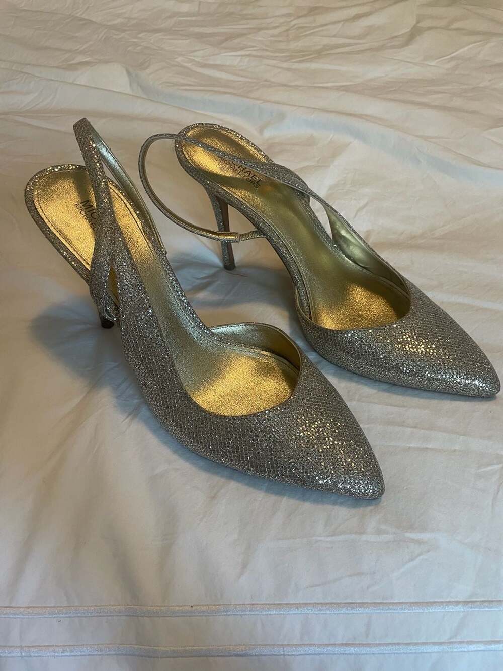 Michael Kors Eliza Silver Glitter Slingback Pumps